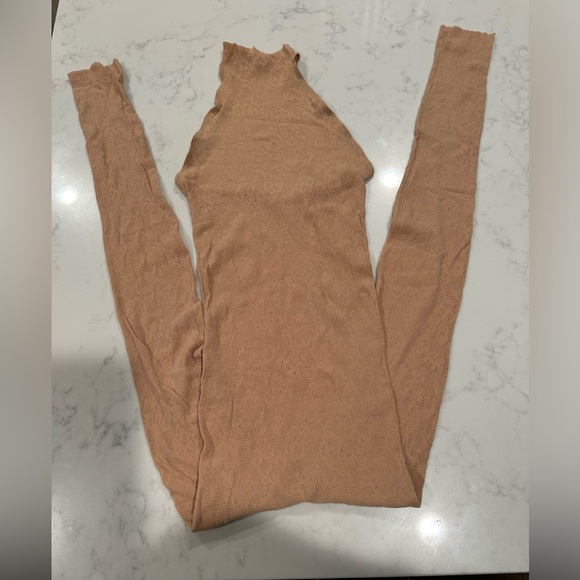 Skims Knit Lace Catsuit Halter Onesie in Clay Size 3X & 4X - Picture 7 of 9